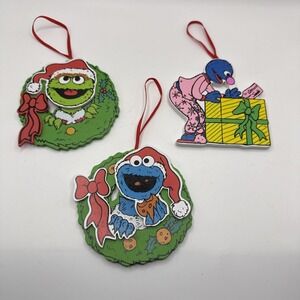 3 VTG Disney Jim Henson Wooden Tree Ornaments Sesame Street Characters 1991